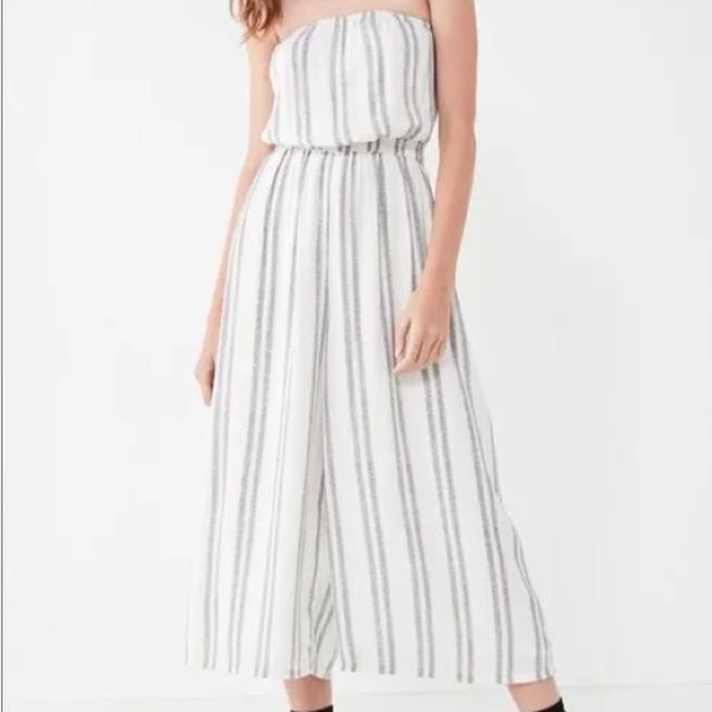 Silence + Noise White and Gray Striped Jumpsuit